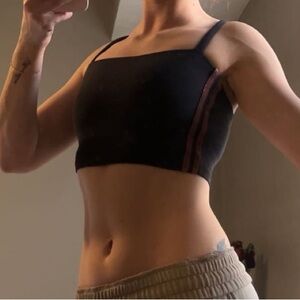 black and dark red striped workout top